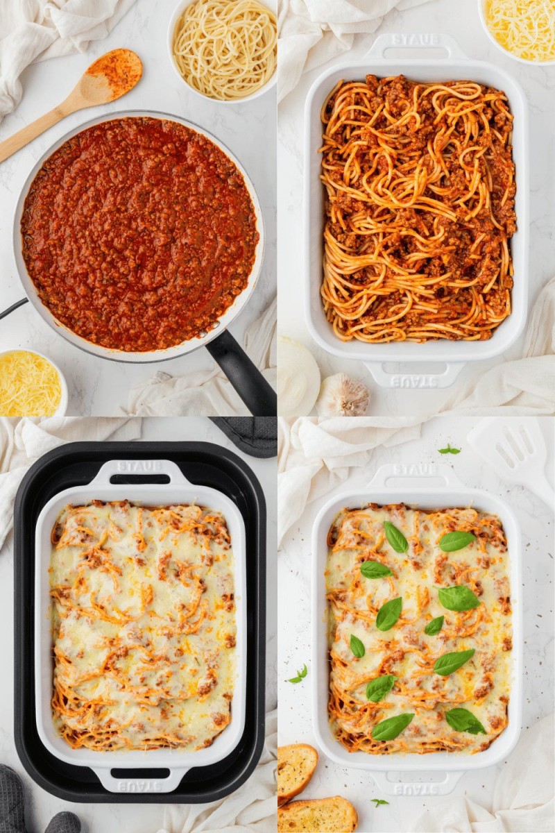 steps for how to make air fryer baked spaghetti