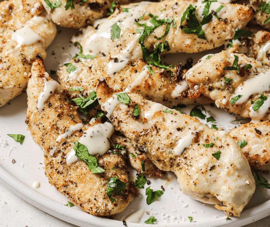 Close up of air fryer ranch chicken.